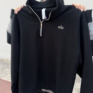 Alo Yoga Accolade stand-collar solid-color half-zip long-sleeved hoodie